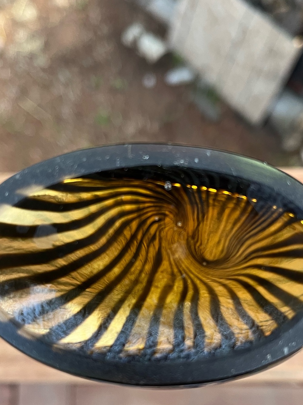 Art Deco style Amber Black stinger Stripe Sculptural Glass Vases Set of 2 - Picture 8 of 13